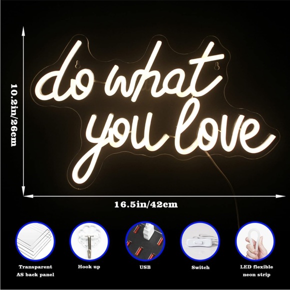 Do What You Love White Neon Light LED Sign Dorm College Teen Kids Room Wall Art - Picture 4 of 5